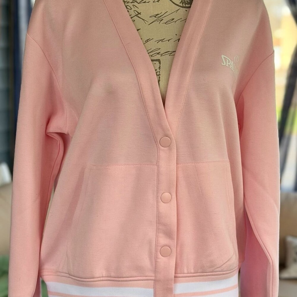Spalding Women's Pink Varsity Snap-Button Cardigan Sweater